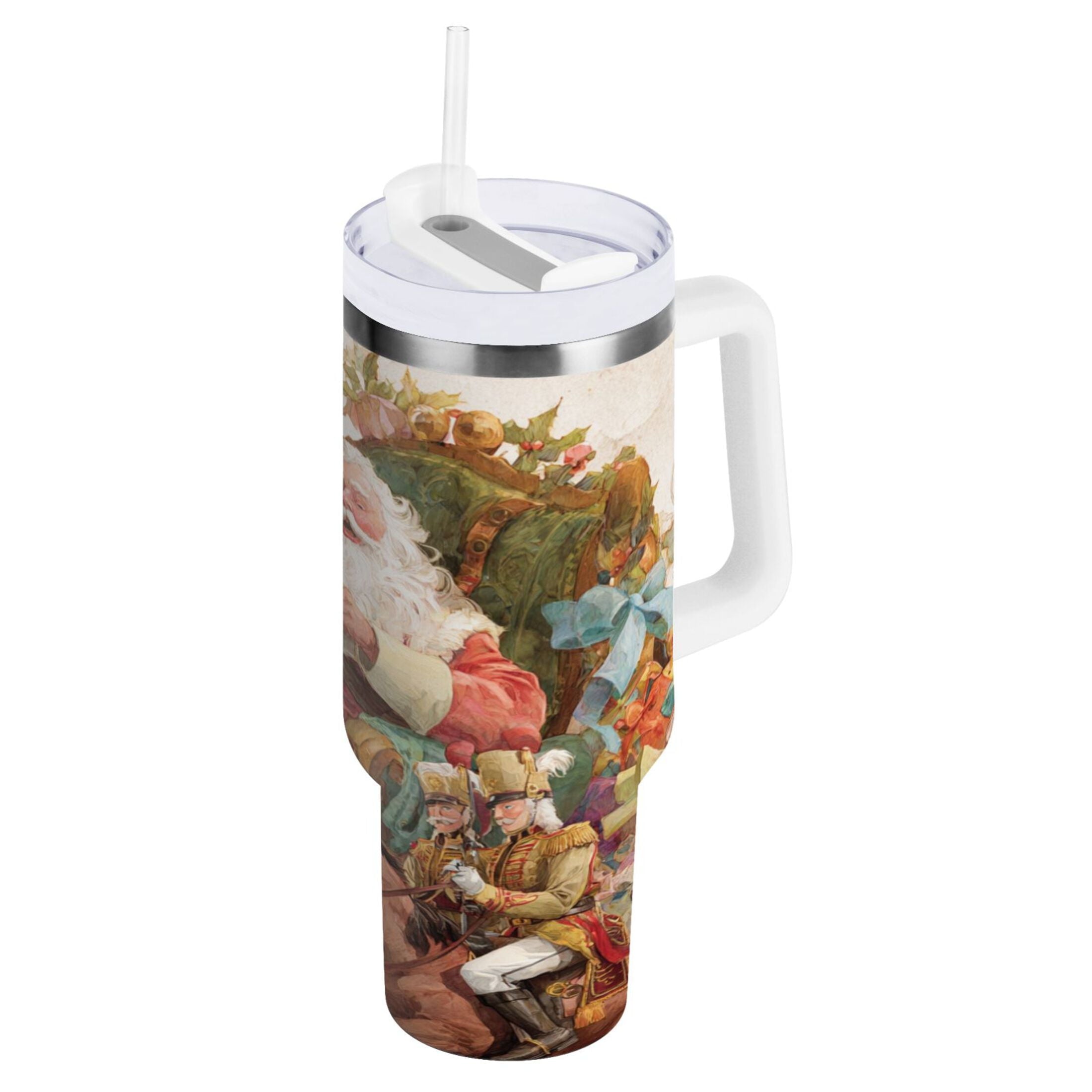 30 oz Insulated Stainless Steel Tumbler Double Wall Stainless Steel Tumbler with 2-Way Drinking Santa Claus Sitting in Chair - Pick 509