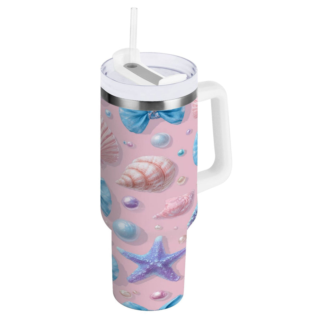 30 oz Insulated Stainless Steel Tumbler Double Wall Stainless Steel Tumbler with 2-Way Drinking Seashells and Bows - Pick 150