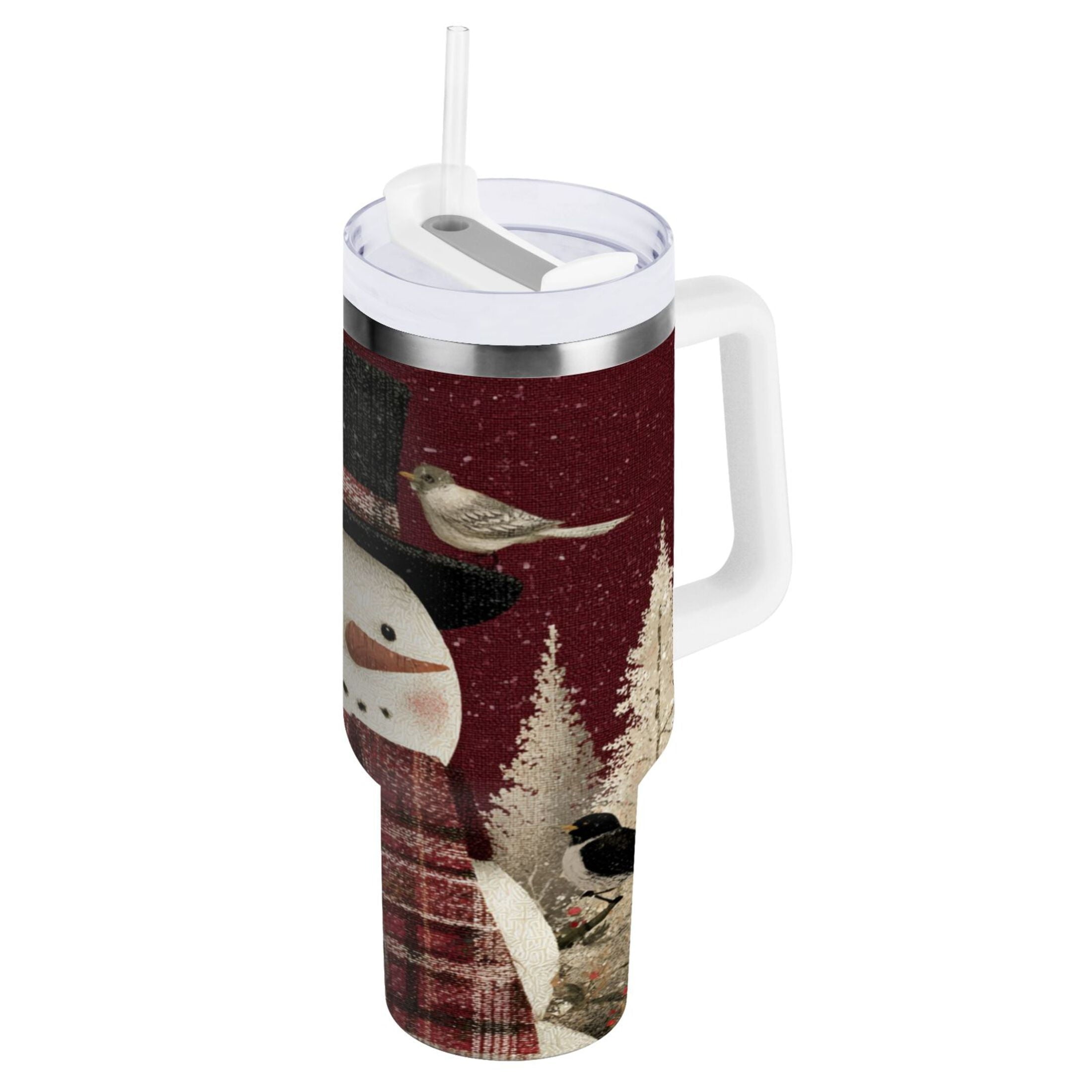 30 oz Insulated Stainless Steel Tumbler Double Wall Stainless Steel Tumbler with 2-Way Drinking Snowman and Birds - Pick 548