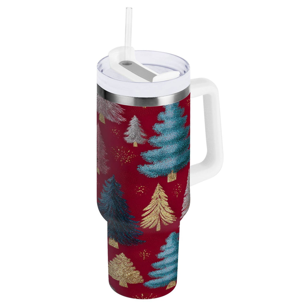 30 oz Insulated Stainless Steel Tumbler Double Wall Stainless Steel Tumbler with 2-Way Drinking Stylized Christmas Trees - Pick 266