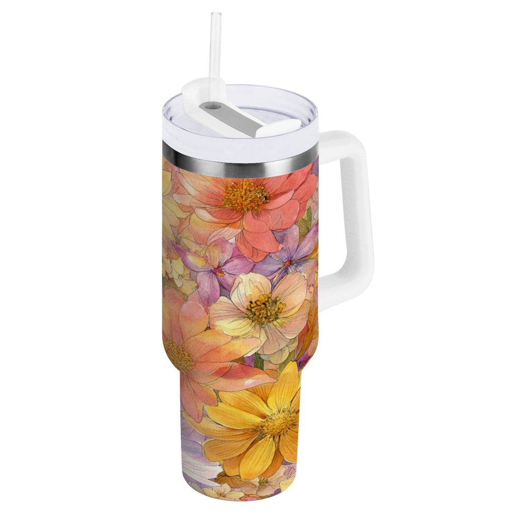30 oz Insulated Stainless Steel Tumbler Double Wall Stainless Steel Tumbler with 2-Way Drinking Summer Blossoms - Pick 919