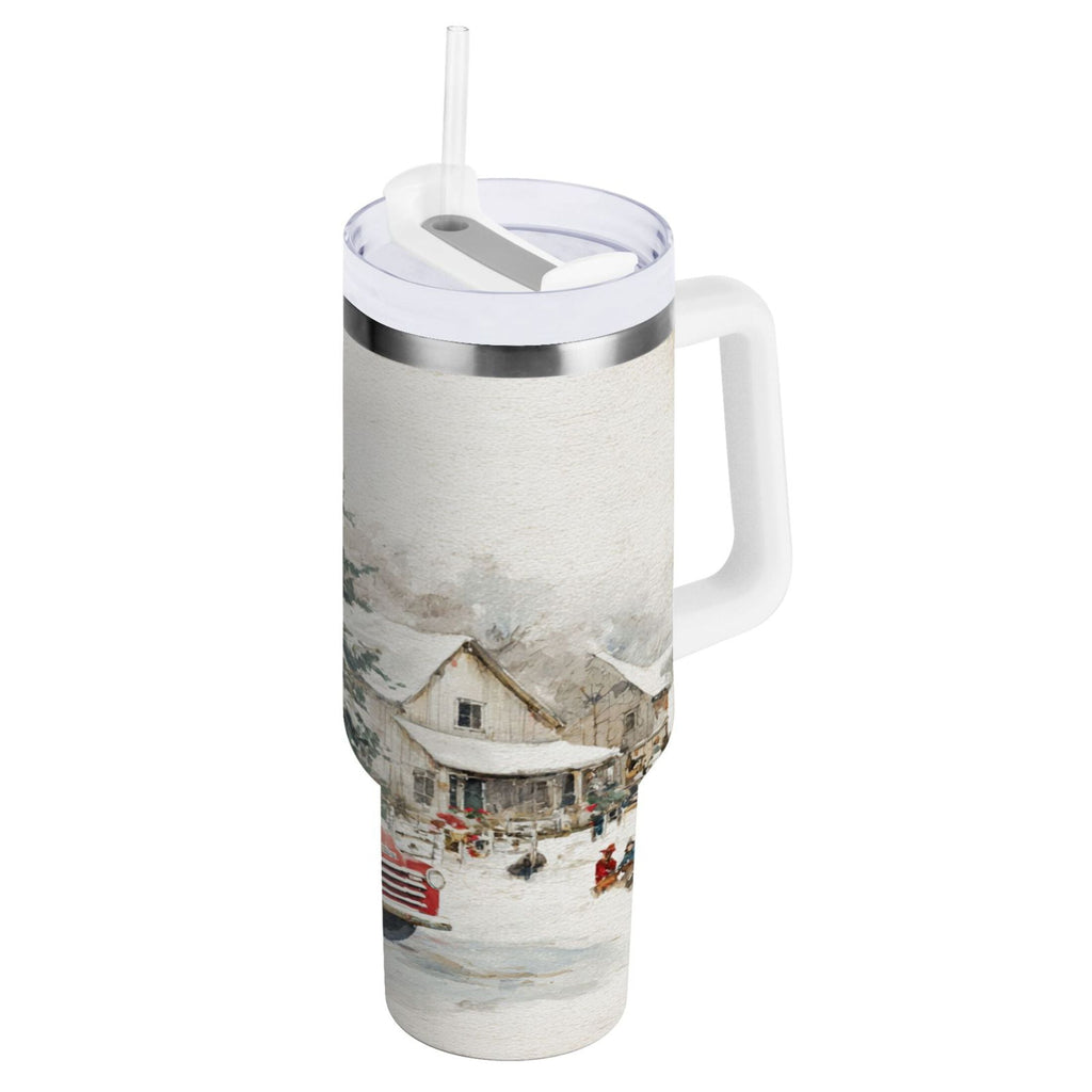 30 oz Insulated Stainless Steel Tumbler Double Wall Stainless Steel Tumbler with 2-Way Drinking Truck with Christmas Decorations - Pick 921