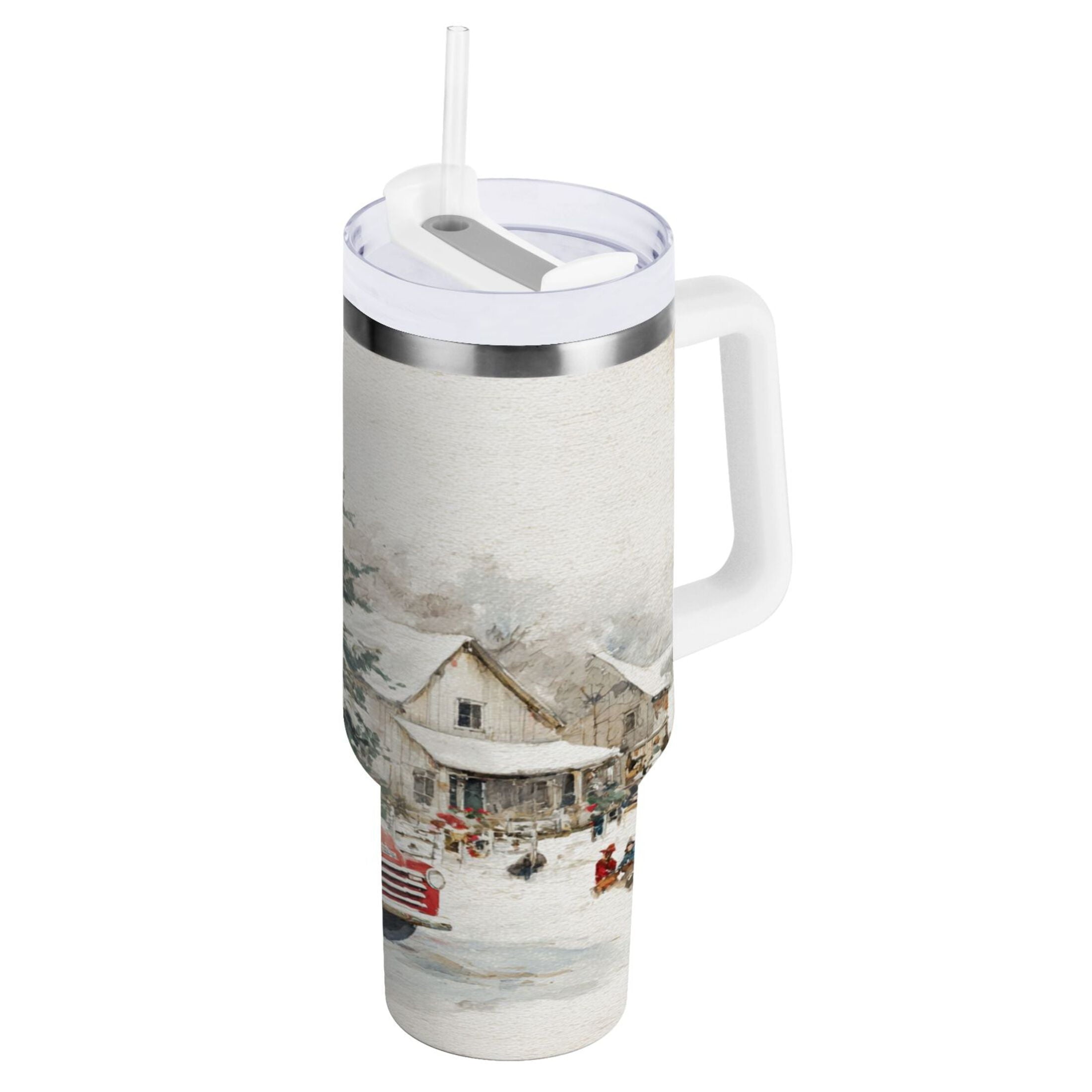 30 oz Insulated Stainless Steel Tumbler Double Wall Stainless Steel Tumbler with 2-Way Drinking Truck with Christmas Decorations - Pick 921