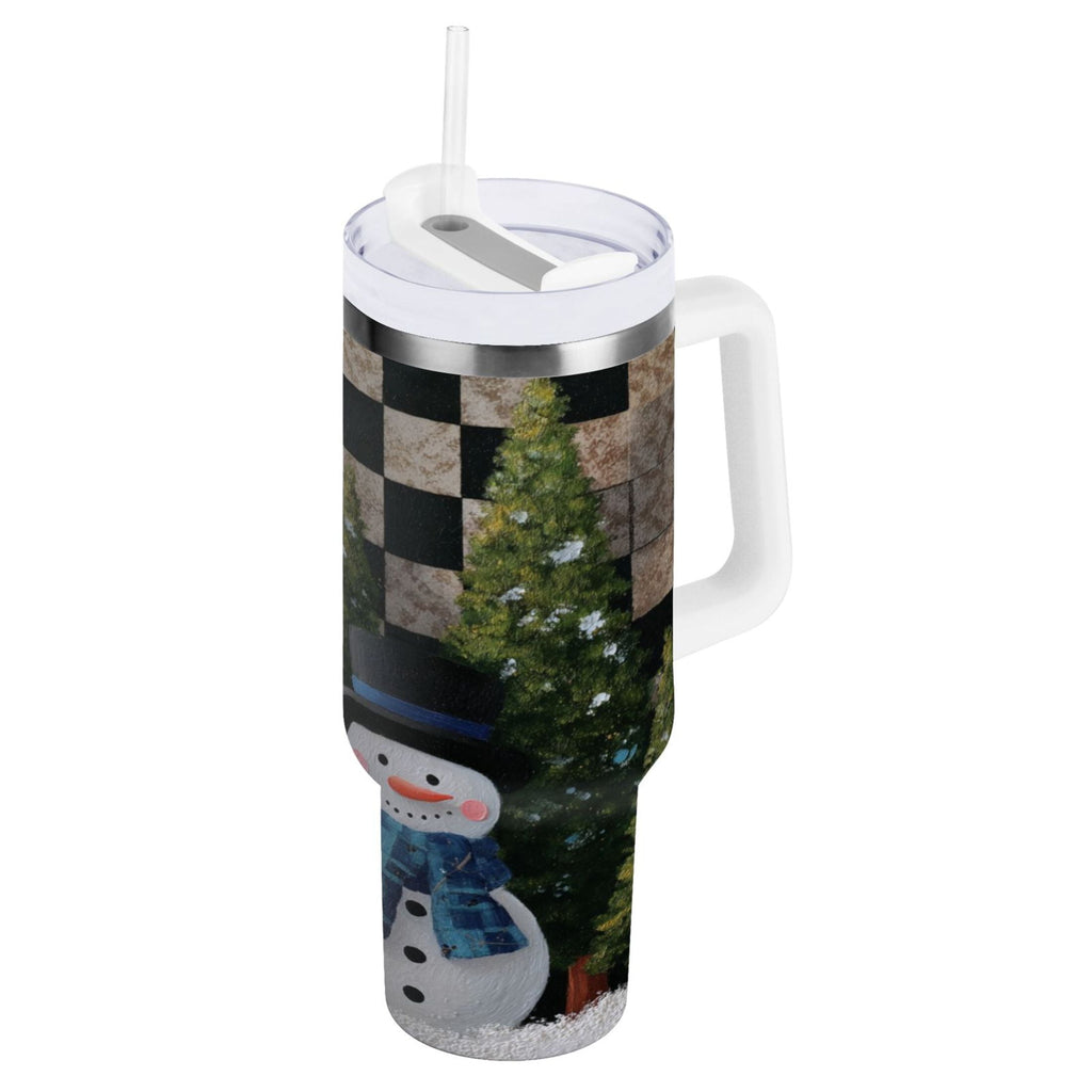 30 oz Insulated Stainless Steel Tumbler Double Wall Stainless Steel Tumbler with 2-Way Drinking Two Snowmen Pattern - Pick 336