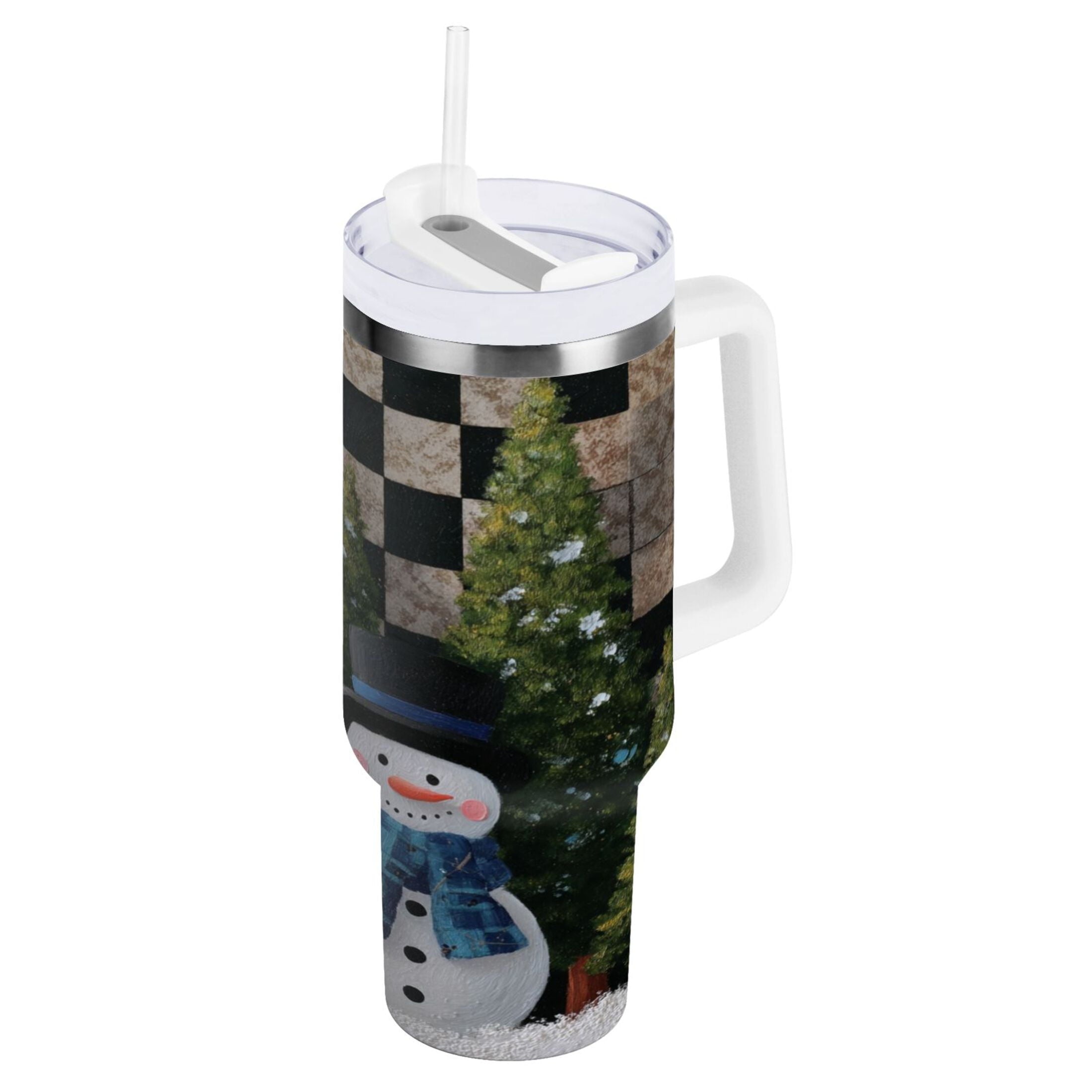30 oz Insulated Stainless Steel Tumbler Double Wall Stainless Steel Tumbler with 2-Way Drinking Two Snowmen Pattern - Pick 336