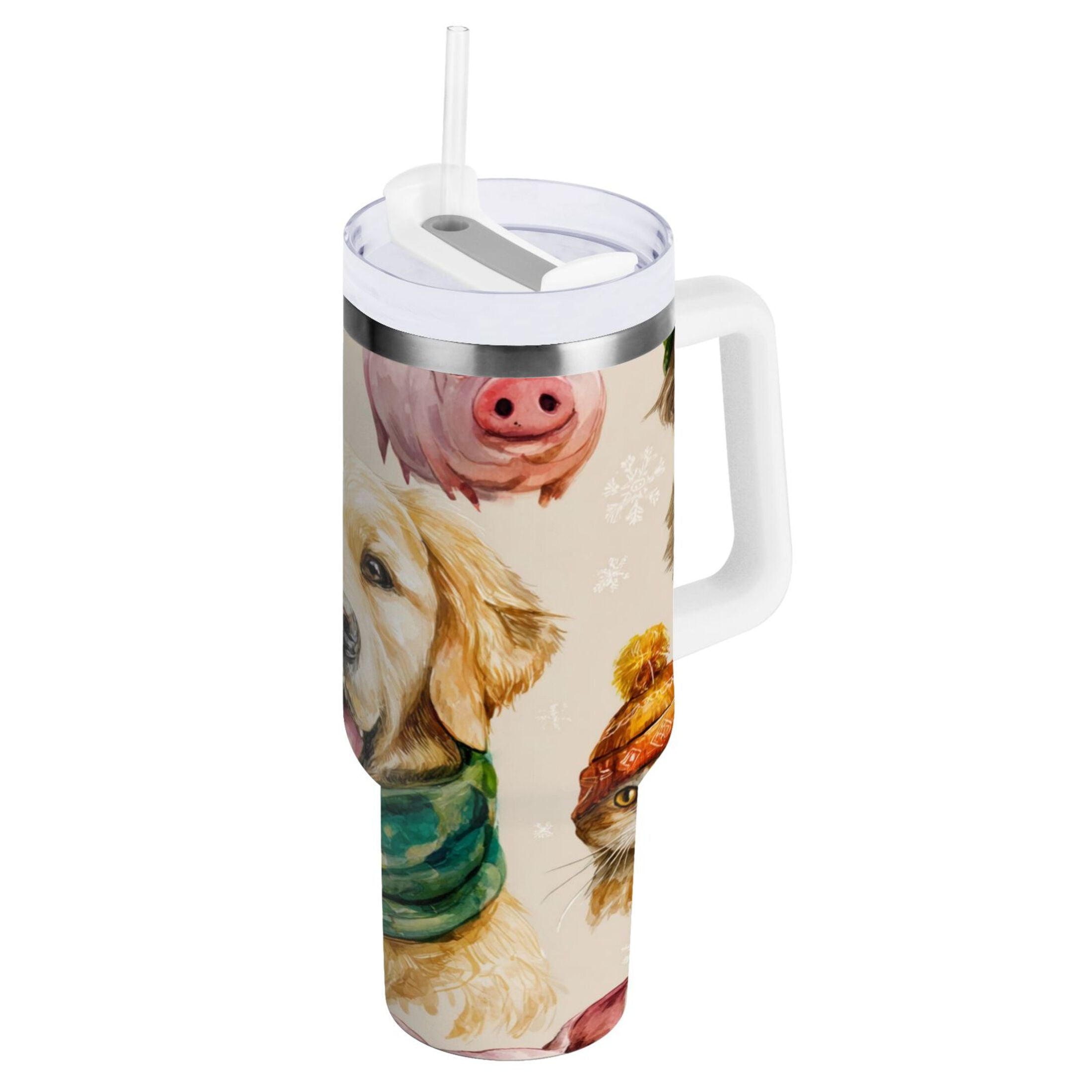 30 oz Insulated Stainless Steel Tumbler Double Wall Stainless Steel Tumbler with 2-Way Drinking Watercolor Animals Pattern - Pick 151