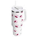 30 oz Insulated Stainless Steel Tumbler Double Wall Stainless Steel Tumbler with 2-Way Drinking Watercolor Cherries Pattern - Pick 266
