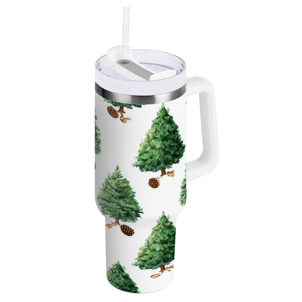 30 oz Insulated Stainless Steel Tumbler Double Wall Stainless Steel Tumbler with 2-Way Drinking Watercolor Green Christmas Tree - Pick 477