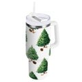 30 oz Insulated Stainless Steel Tumbler Double Wall Stainless Steel Tumbler with 2-Way Drinking Watercolor Green Christmas Tree - Pick 477