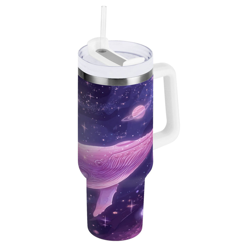 30 oz Insulated Stainless Steel Tumbler Double Wall Stainless Steel Tumbler with 2-Way Drinking Whale in Space - Pick 158