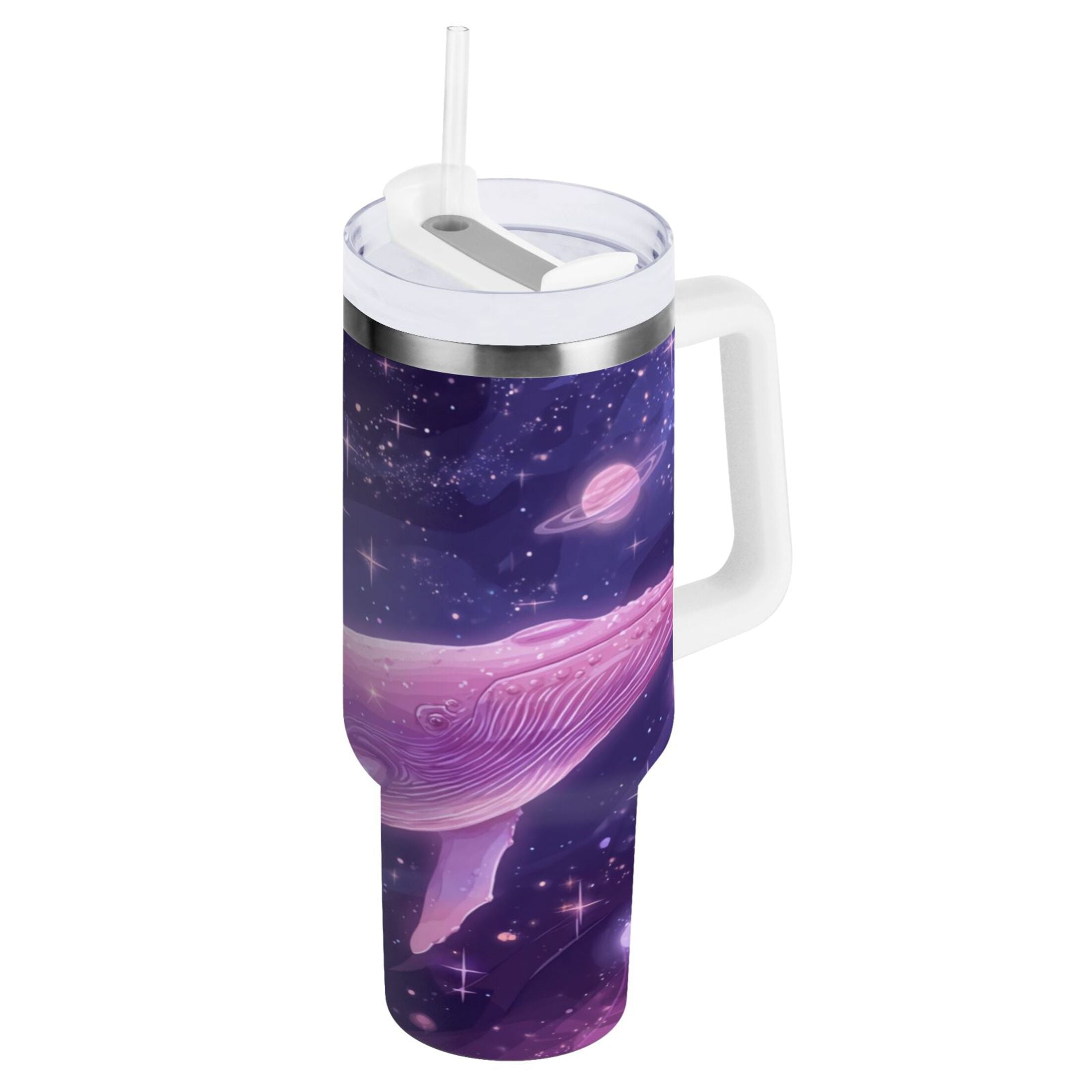 30 oz Insulated Stainless Steel Tumbler Double Wall Stainless Steel Tumbler with 2-Way Drinking Whale in Space - Pick 158