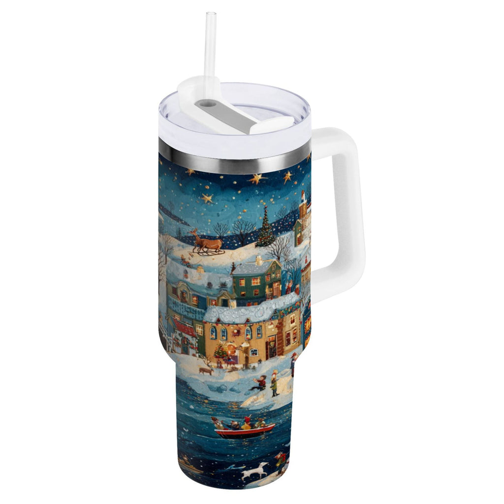 30 oz Insulated Stainless Steel Tumbler Double Wall Stainless Steel Tumbler with 2-Way Drinking Whimsical Christmas Scene - Pick 243