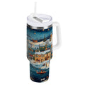 30 oz Insulated Stainless Steel Tumbler Double Wall Stainless Steel Tumbler with 2-Way Drinking Whimsical Christmas Scene - Pick 243