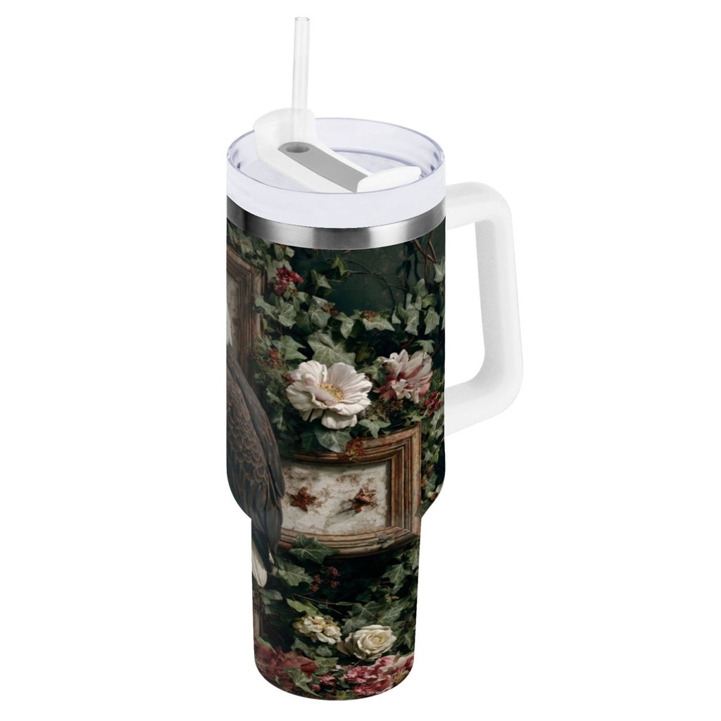 30 oz Insulated Stainless Steel Tumbler Double Wall Stainless Steel Tumbler with 2-Way Drinking Wreath and Bald Eagle - Pick 452