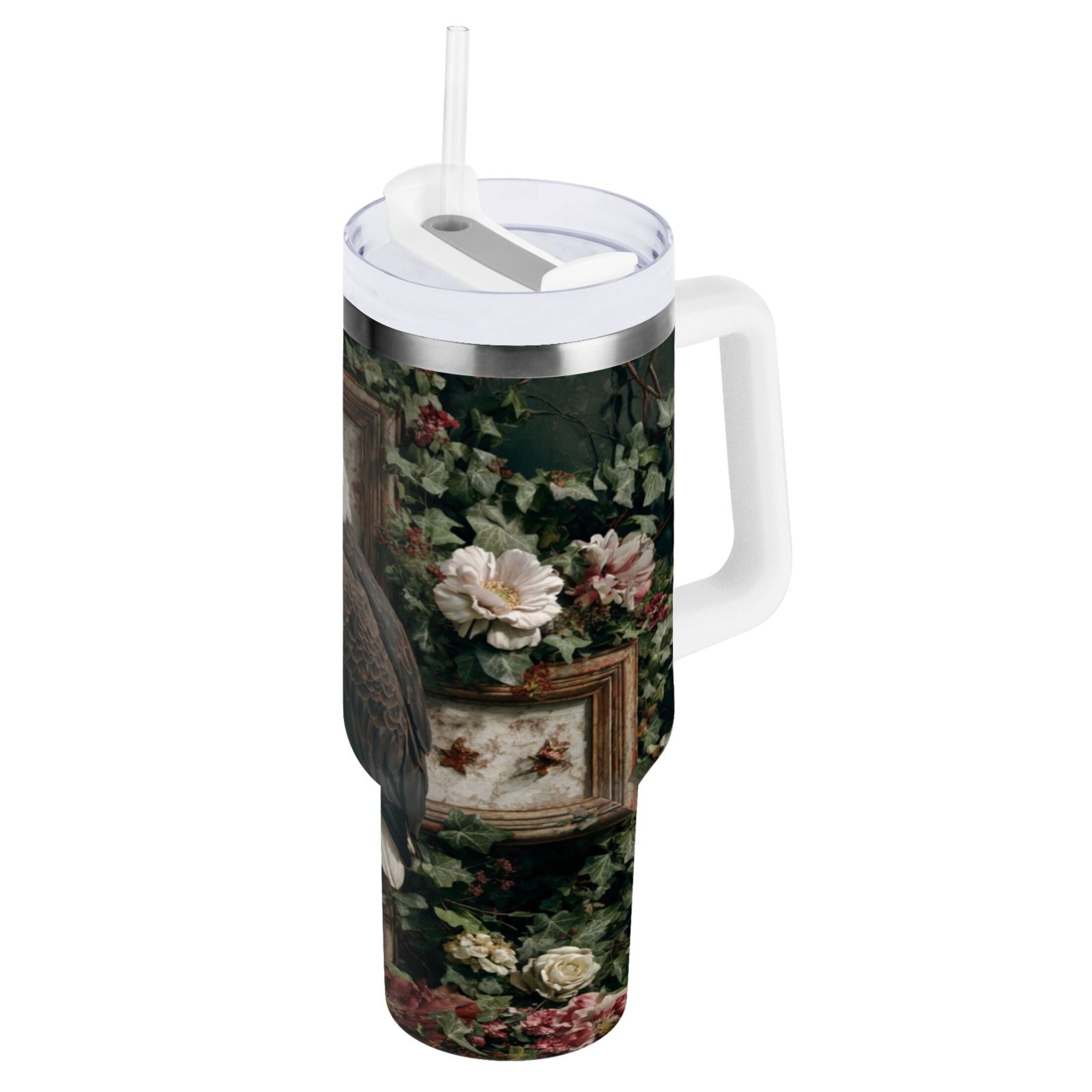 30 oz Insulated Stainless Steel Tumbler Double Wall Stainless Steel Tumbler with 2-Way Drinking Wreath and Bald Eagle - Pick 452