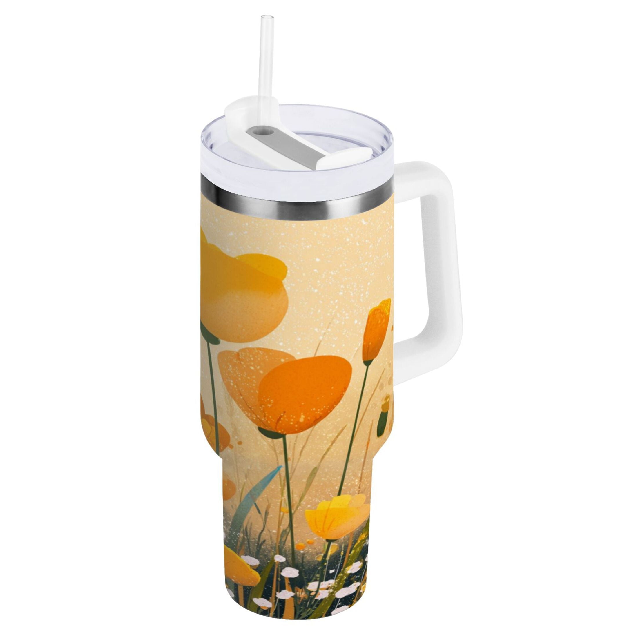 30 oz Insulated Stainless Steel Tumbler Double Wall Stainless Steel Tumbler with 2-Way Drinking Yellow Flowers on The Grass - Pick 565