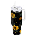 30 oz Insulated Stainless Steel Tumbler Double Wall Stainless Steel Tumbler with 2-Way Drinking Yellow Sunflower Pattern - Pick 808