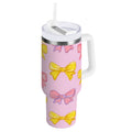 30 oz Insulated Stainless Steel Tumbler Double Wall Stainless Steel Tumbler with 2-Way Drinking Yellow and Pink Bows - Pick 749