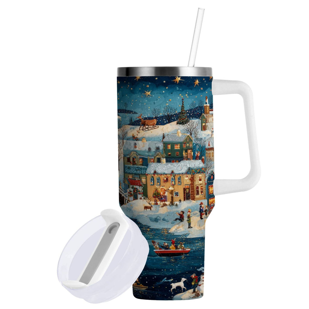 30 oz Insulated Stainless Steel Tumbler Double Wall Stainless Steel Tumbler with 2-Way Drinking Whimsical Christmas Scene - Pick 243
