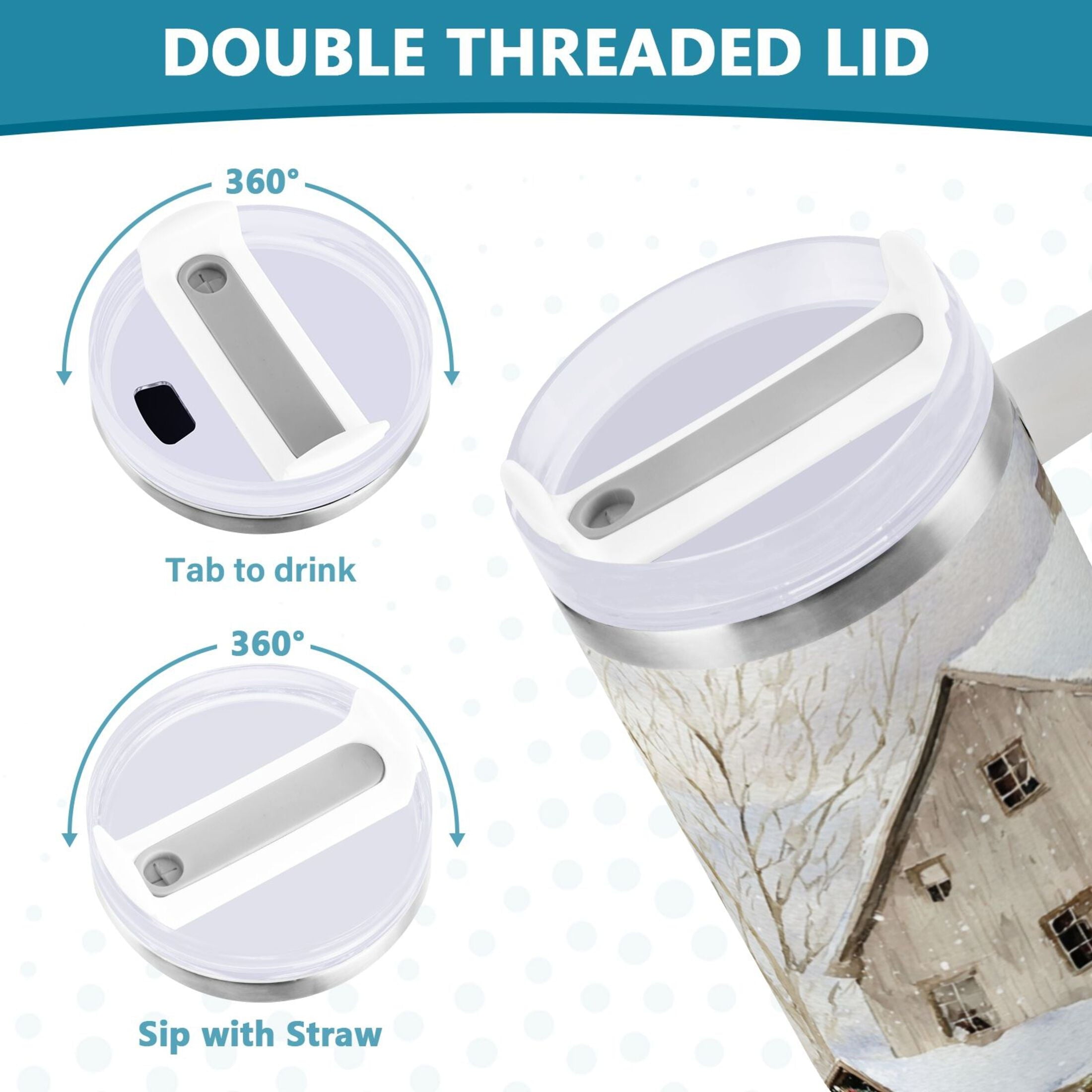 40 oz Insulated Stainless Steel Tumbler Double Wall Stainless Steel Tumbler with 2-Way Drinking Farm Snow Scene - Pick 311