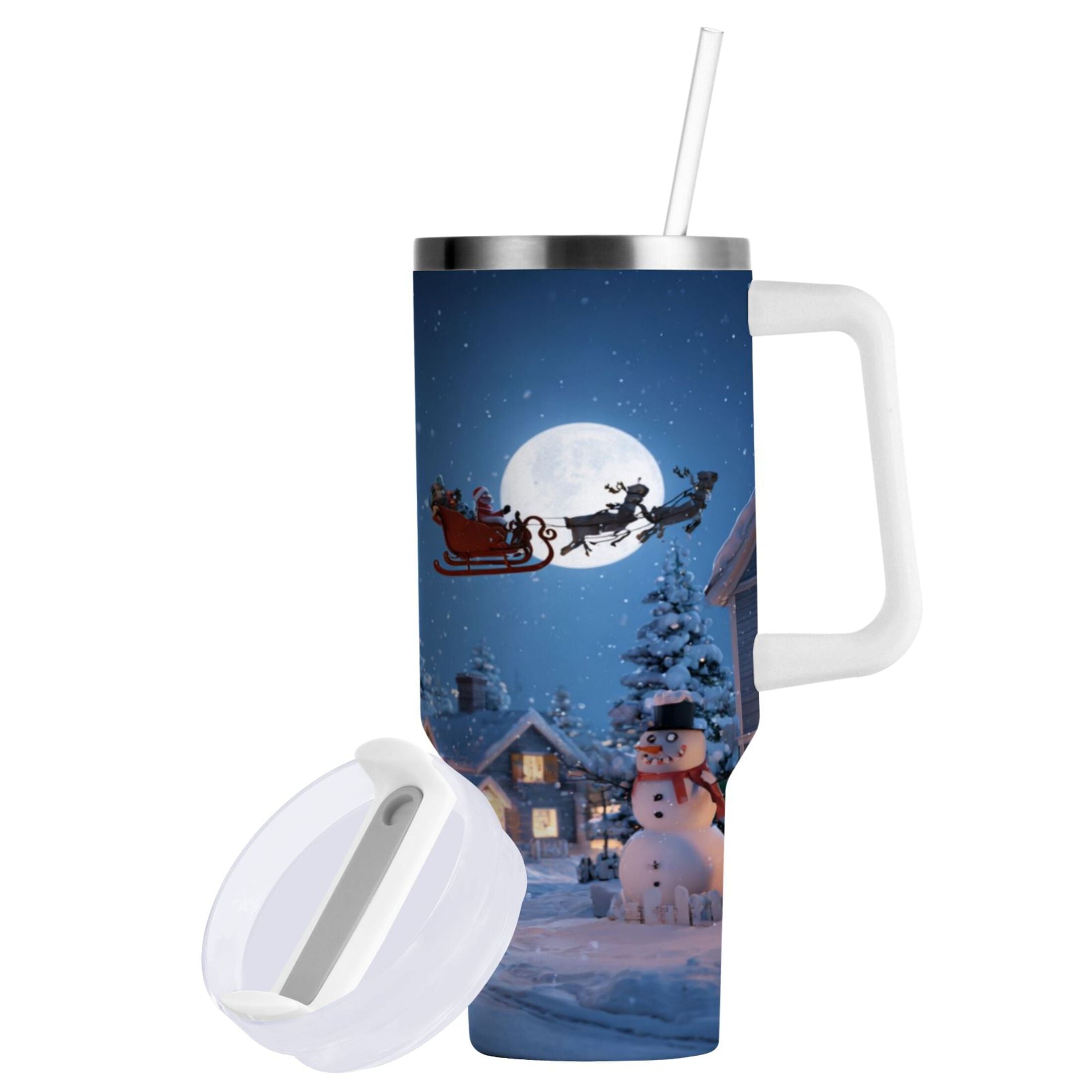 30 oz Insulated Stainless Steel Tumbler Double Wall Stainless Steel Tumbler with 2-Way Drinking Christmas Night Scene - Pick 155