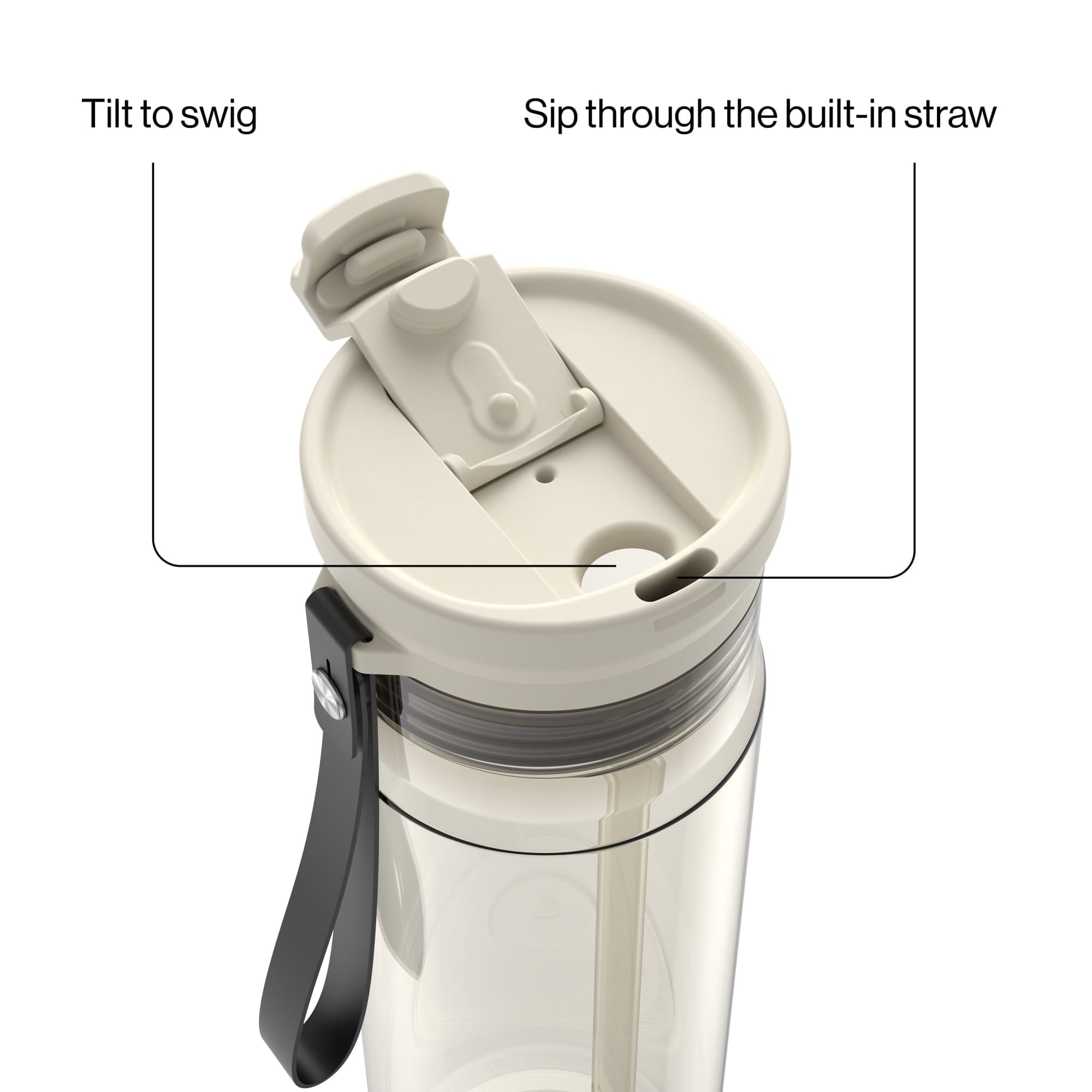 Contigo DualSip Leakproof Plastic Reusable Water Bottle with Carrying Strap, Cream/Clear, 28 oz - Pick 426