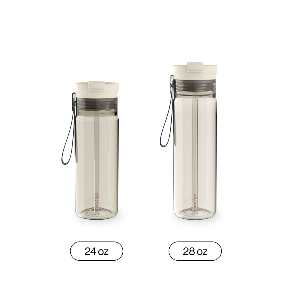 Contigo DualSip Leakproof Plastic Reusable Water Bottle with Carrying Strap, Cream/Clear, 28 oz - Pick 426