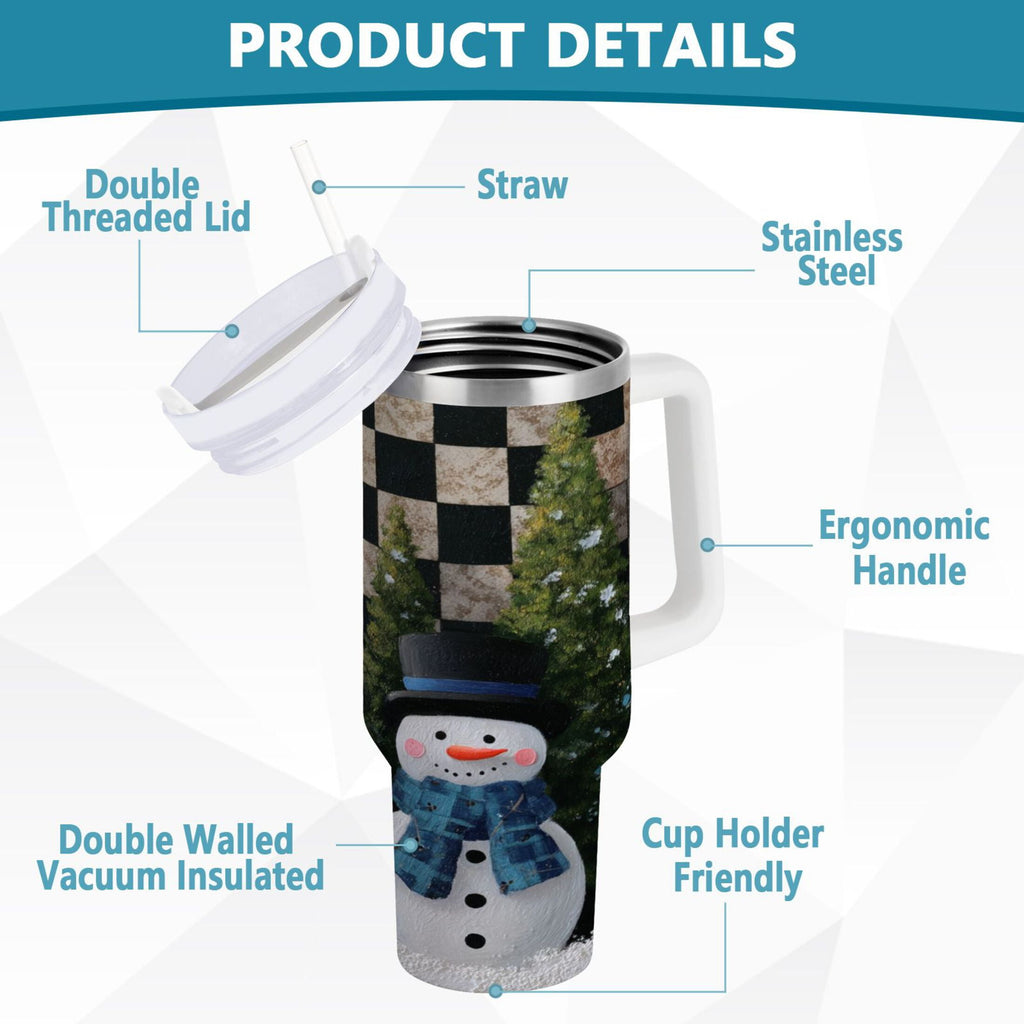 30 oz Insulated Stainless Steel Tumbler Double Wall Stainless Steel Tumbler with 2-Way Drinking Two Snowmen Pattern - Pick 336