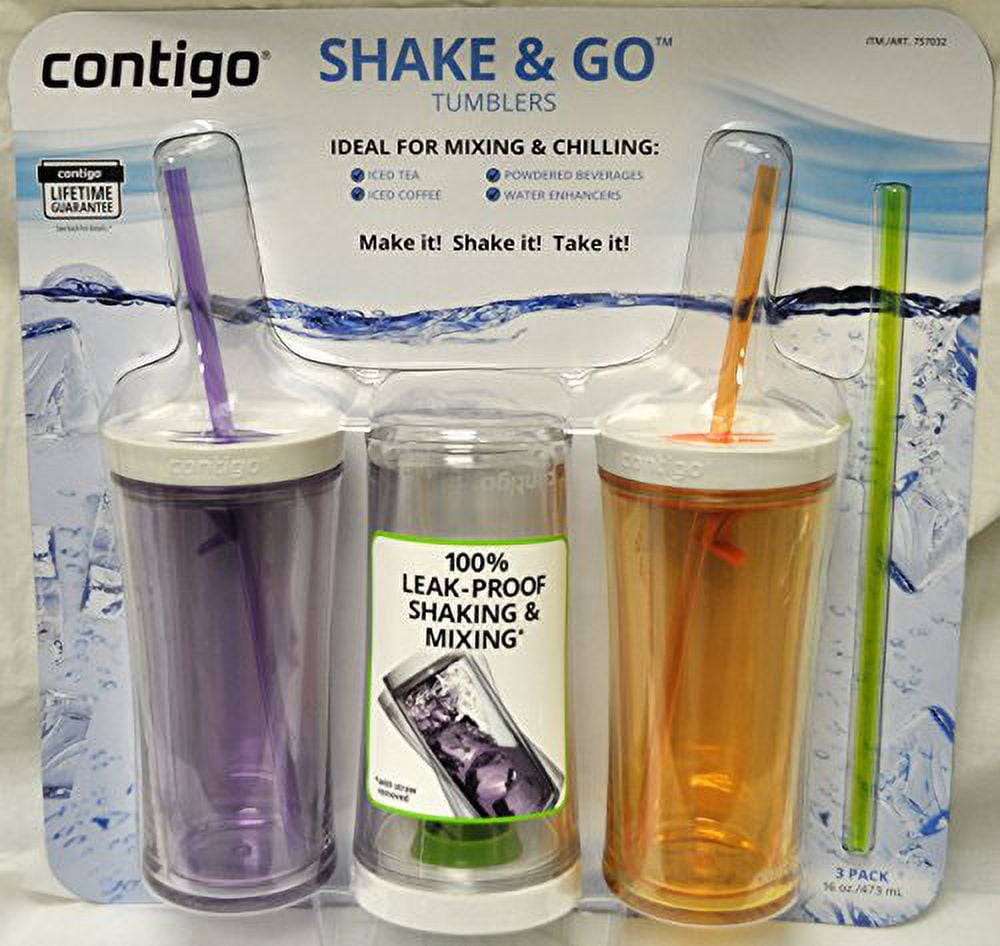 Contigo Shake &amp; Go Plastic Tumblers - Set of 3 (Lavender Orange &amp; Clear) - Pick 244