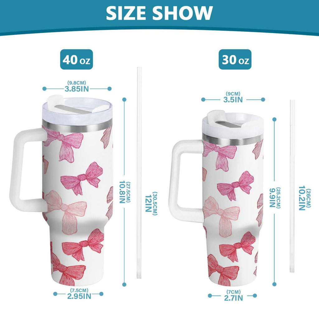 40 oz Insulated Stainless Steel Tumbler Double Wall Stainless Steel Tumbler with 2-Way Drinking Pink Bows Pattern - Pick 714