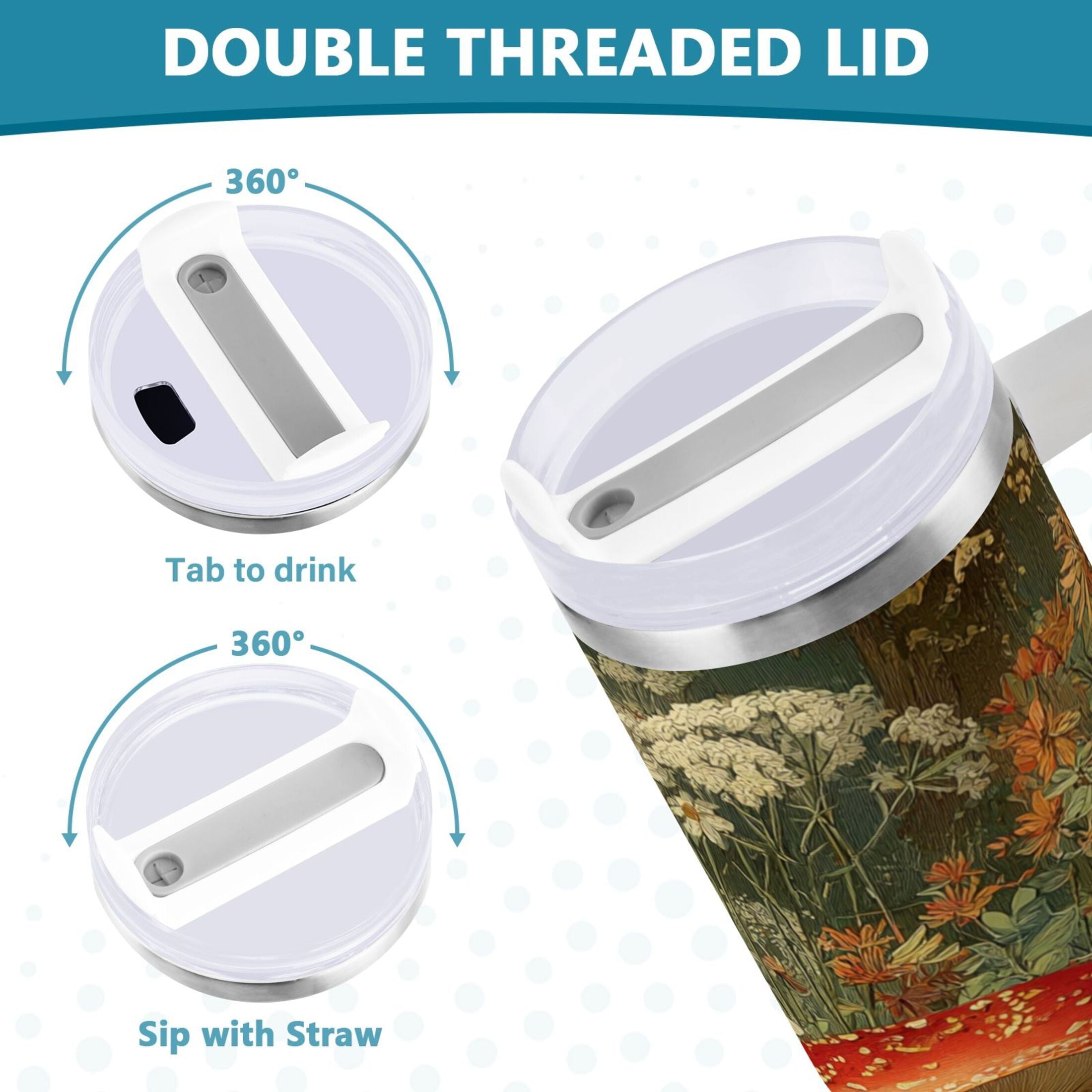 40 oz Insulated Stainless Steel Tumbler Double Wall Stainless Steel Tumbler with 2-Way Drinking Red Mushrooms - Pick 979