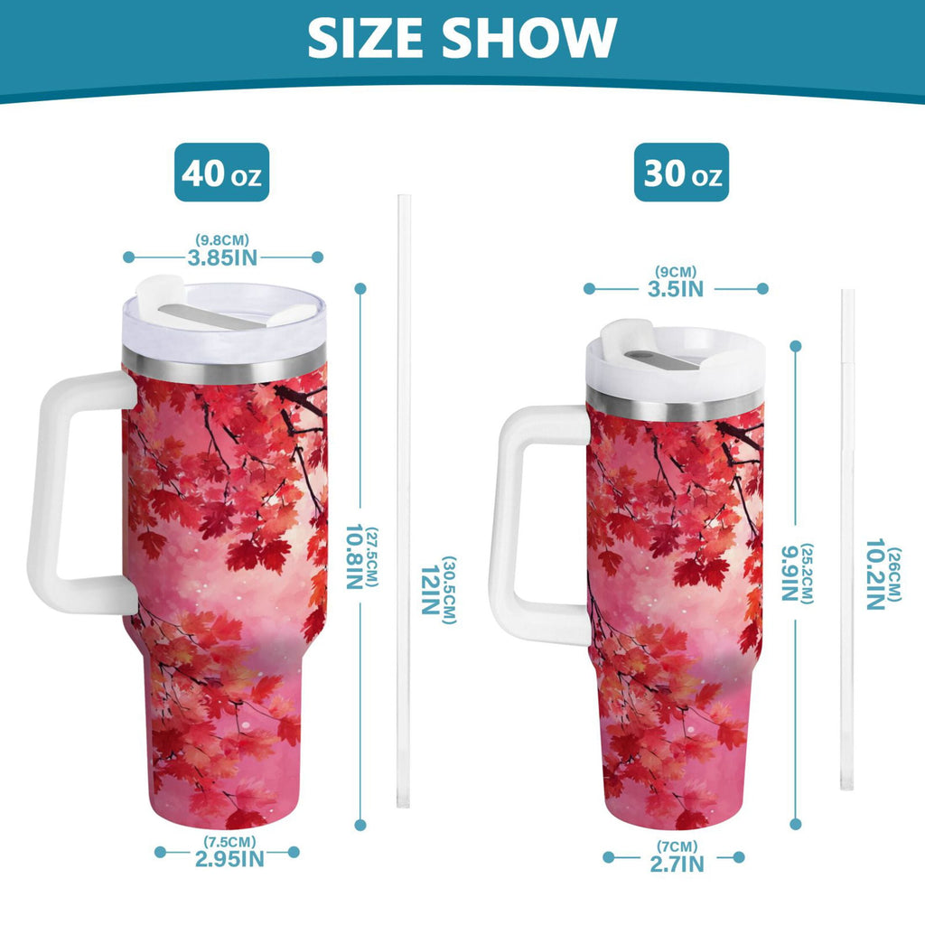 30 oz Insulated Stainless Steel Tumbler Double Wall Stainless Steel Tumbler with 2-Way Drinking Watercolor Red Maple Leaves - Pick 761
