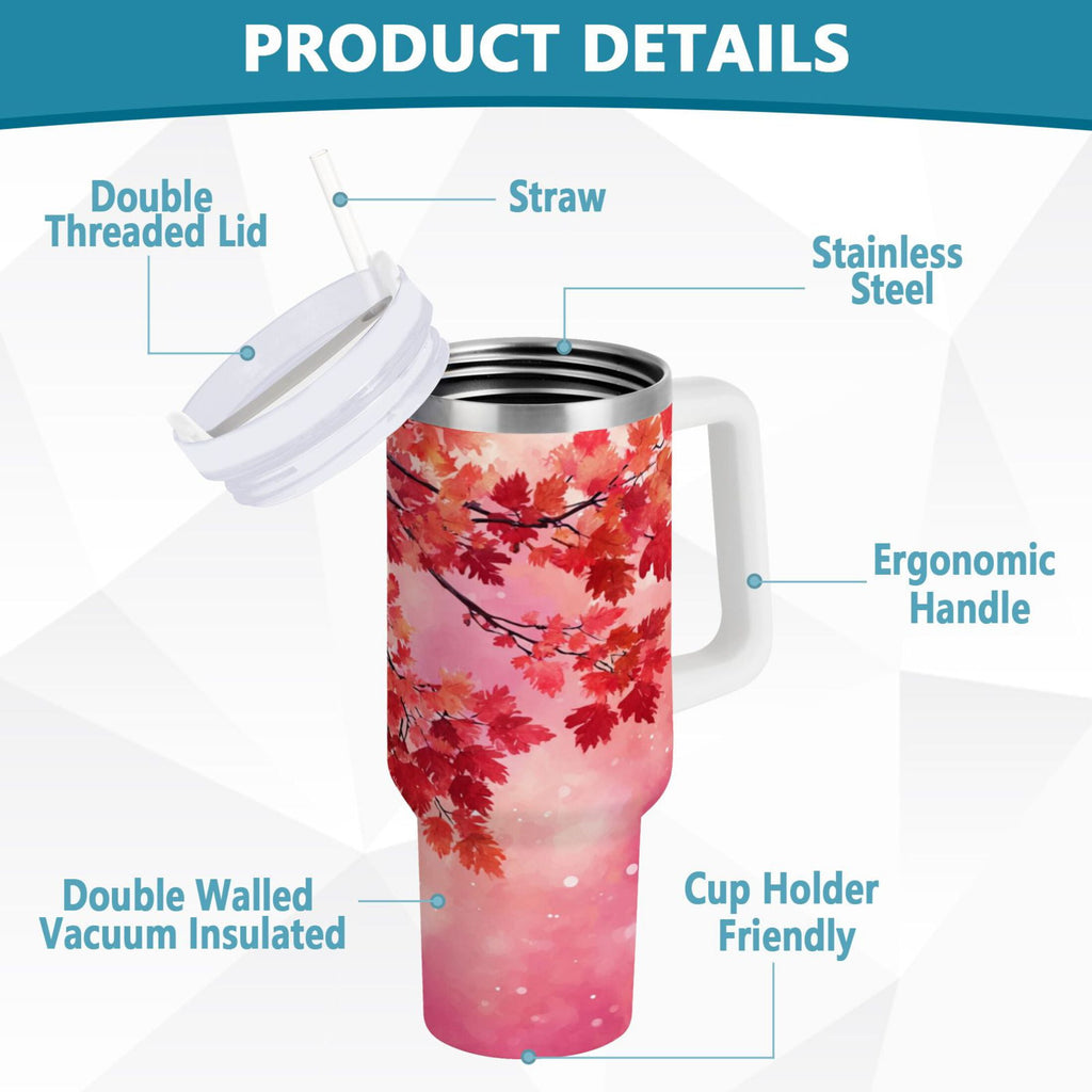 30 oz Insulated Stainless Steel Tumbler Double Wall Stainless Steel Tumbler with 2-Way Drinking Watercolor Red Maple Leaves - Pick 761