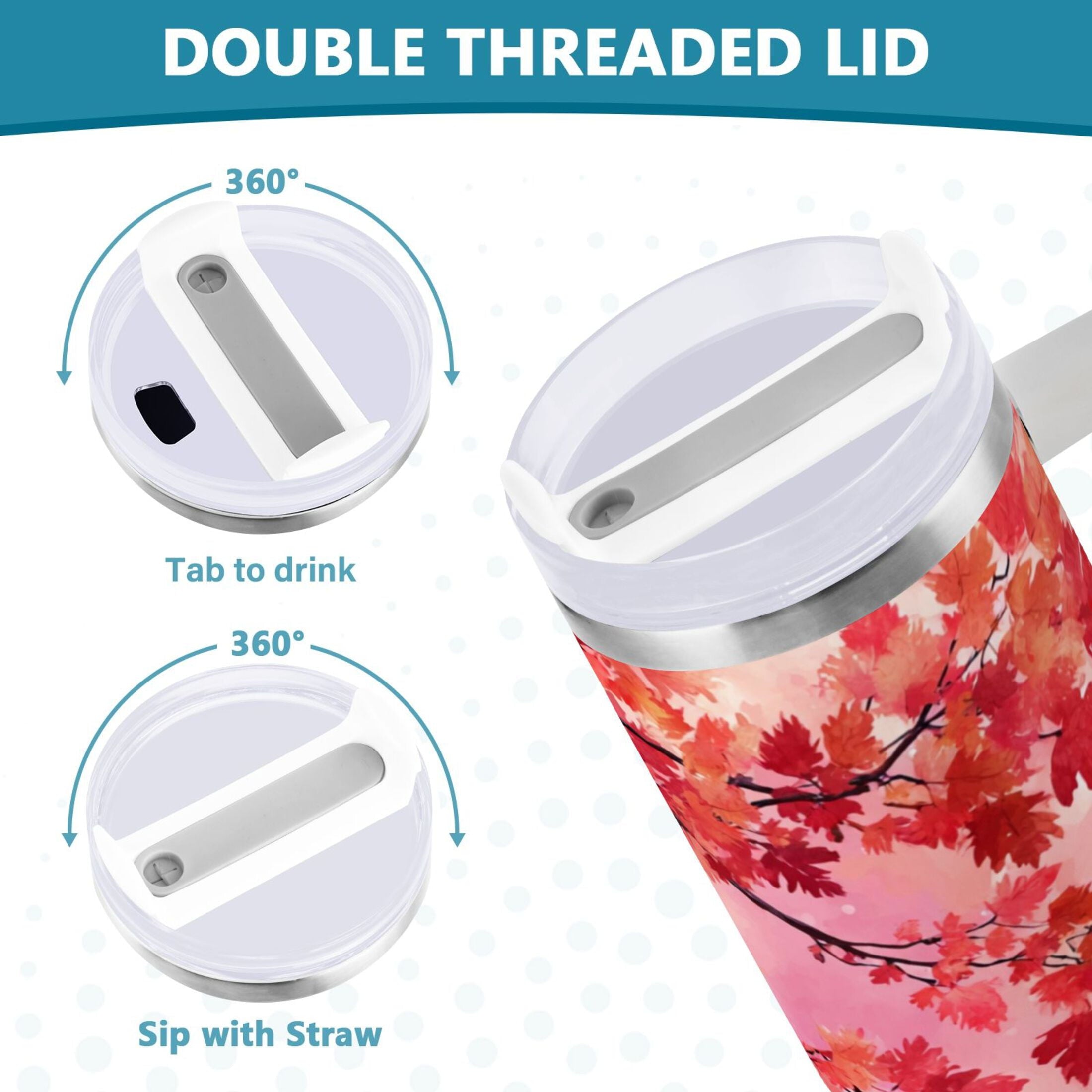 30 oz Insulated Stainless Steel Tumbler Double Wall Stainless Steel Tumbler with 2-Way Drinking Watercolor Red Maple Leaves - Pick 761