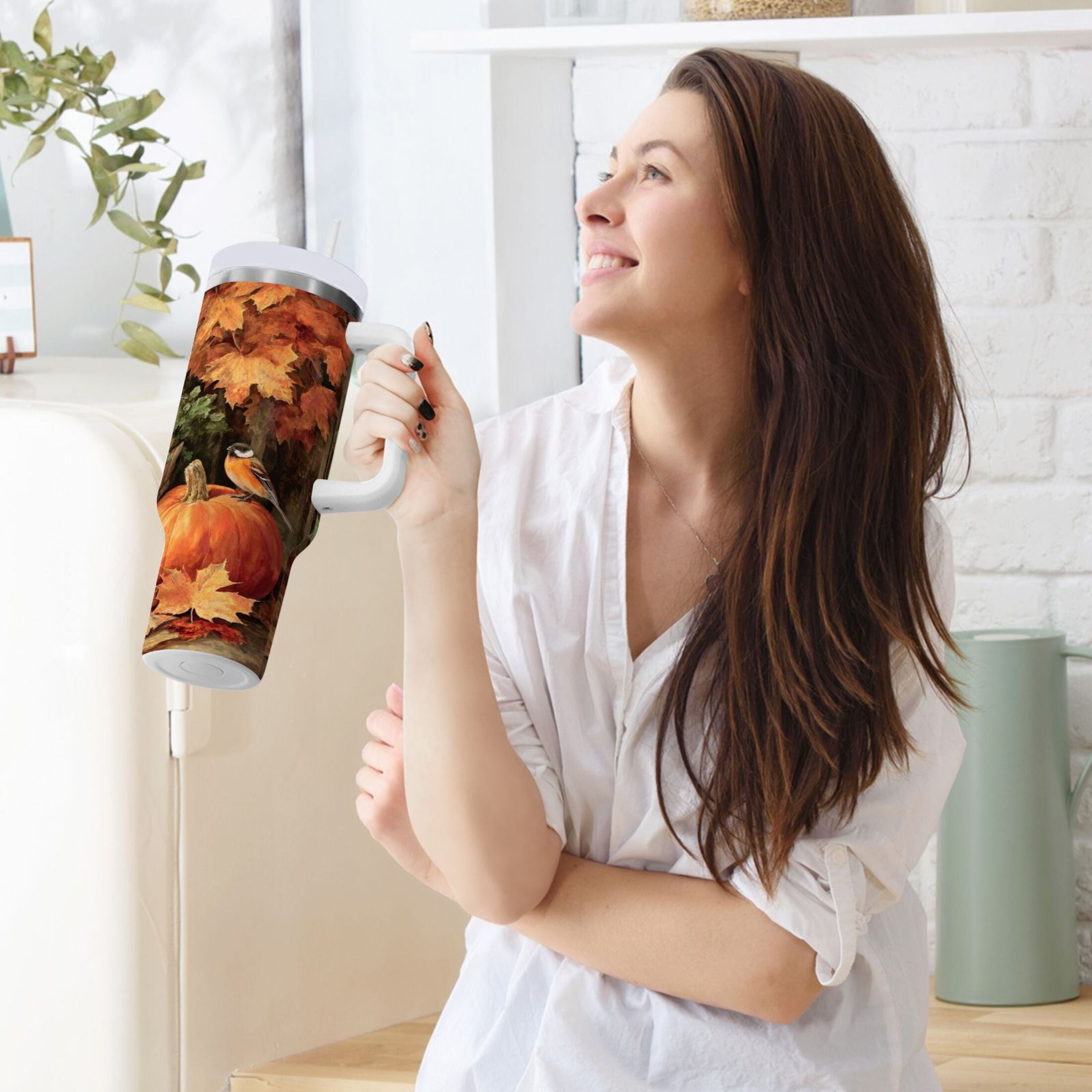 30 oz Insulated Stainless Steel Tumbler Double Wall Stainless Steel Tumbler with 2-Way Drinking Beautiful Fall Scene - Pick 638