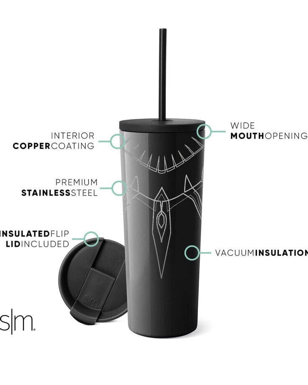 Simple Modern Insulated Black Panther 24oz  Tumbler W/Flip Lid and Straw Lid - Pick 989