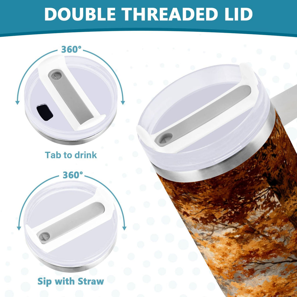 30 oz Insulated Stainless Steel Tumbler Double Wall Stainless Steel Tumbler with 2-Way Drinking Beautiful Autumn Forest - Pick 763