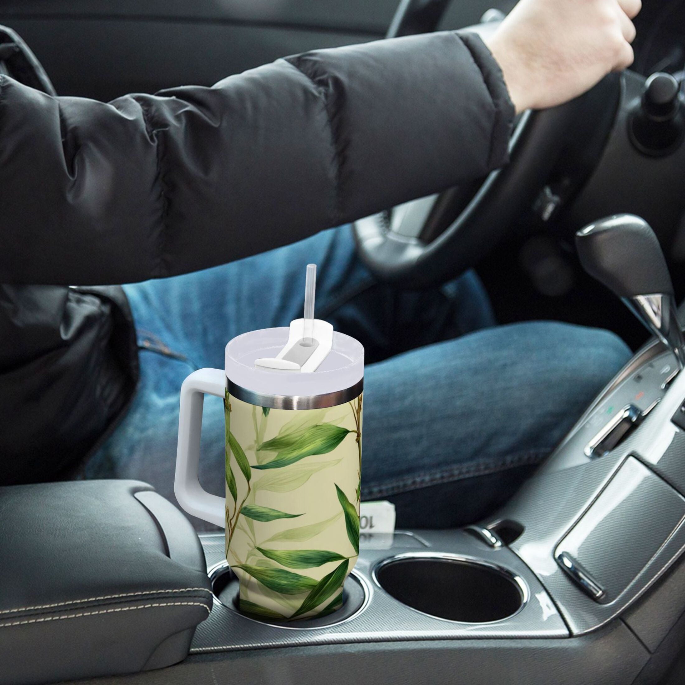 30 oz Insulated Stainless Steel Tumbler Double Wall Stainless Steel Tumbler with 2-Way Drinking Bamboo Pattern - Pick 398