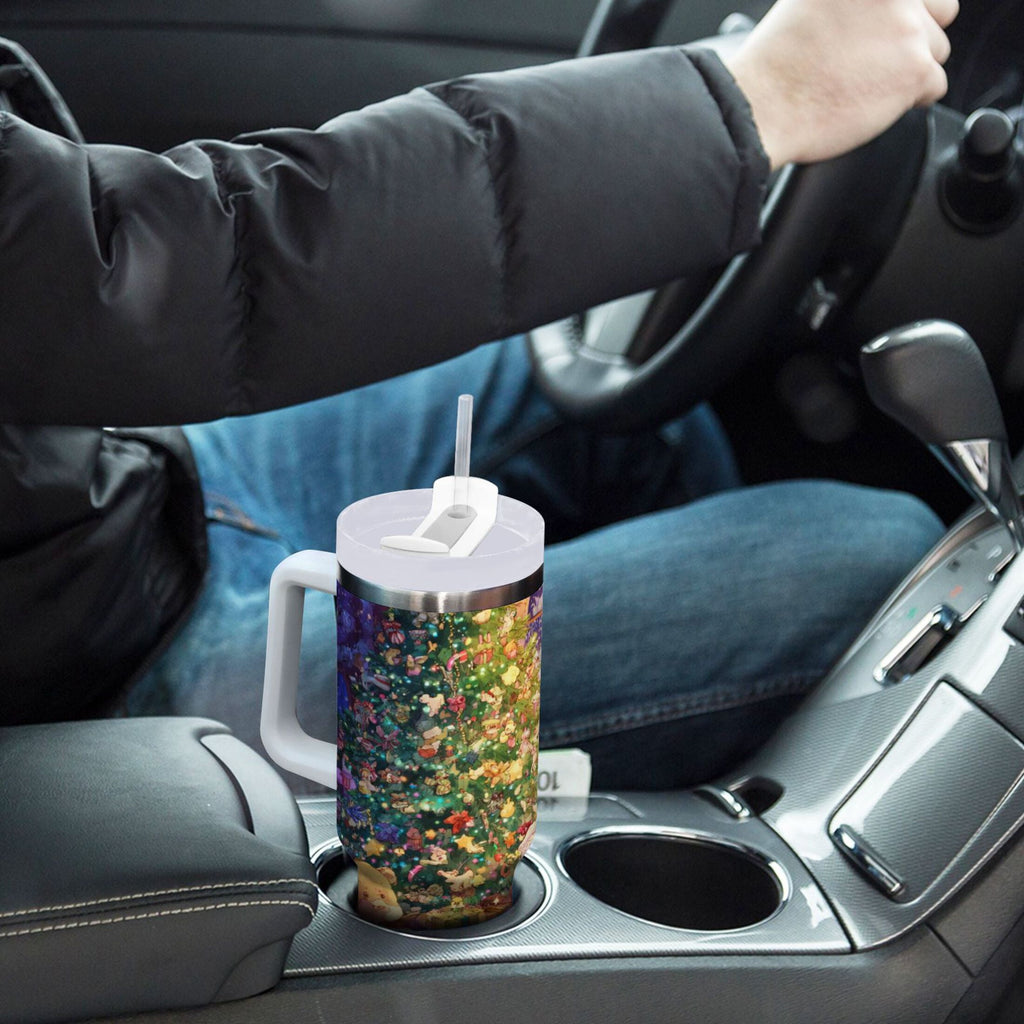 40 oz Insulated Stainless Steel Tumbler Double Wall Stainless Steel Tumbler with 2-Way Drinking Festive Christmas Scene - Pick 513