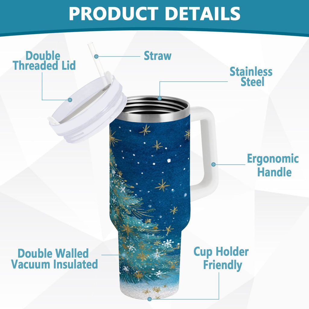 40 oz Insulated Stainless Steel Tumbler Double Wall Stainless Steel Tumbler with 2-Way Drinking Watercolor Christmas Tree - Pick 242