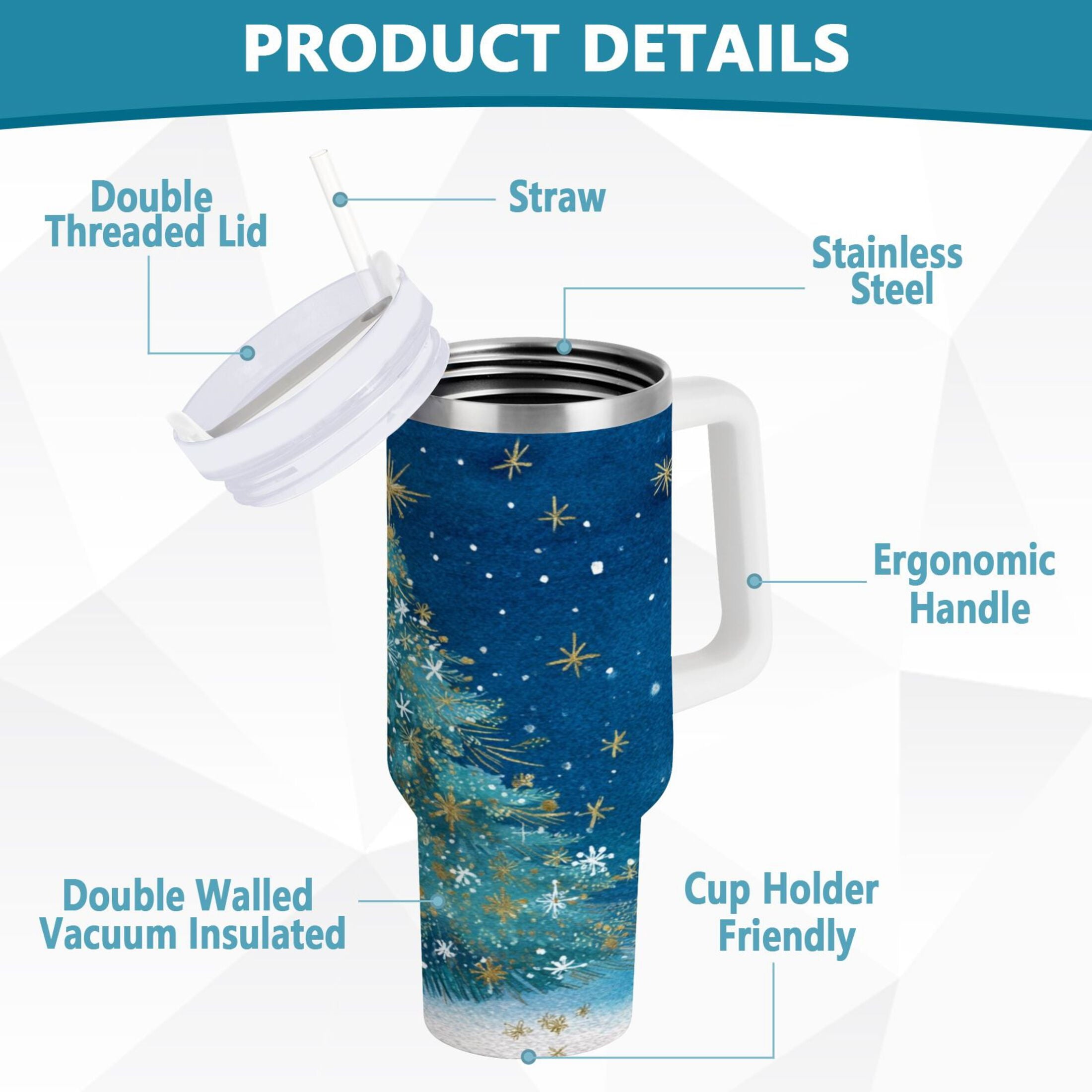 40 oz Insulated Stainless Steel Tumbler Double Wall Stainless Steel Tumbler with 2-Way Drinking Watercolor Christmas Tree - Pick 242