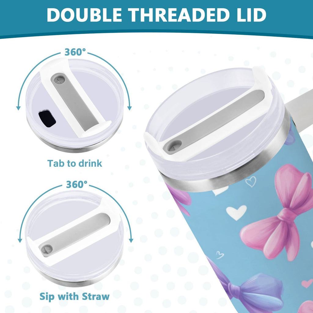 30 oz Insulated Stainless Steel Tumbler Double Wall Stainless Steel Tumbler with 2-Way Drinking Pink and Purple Bows - Pick 357