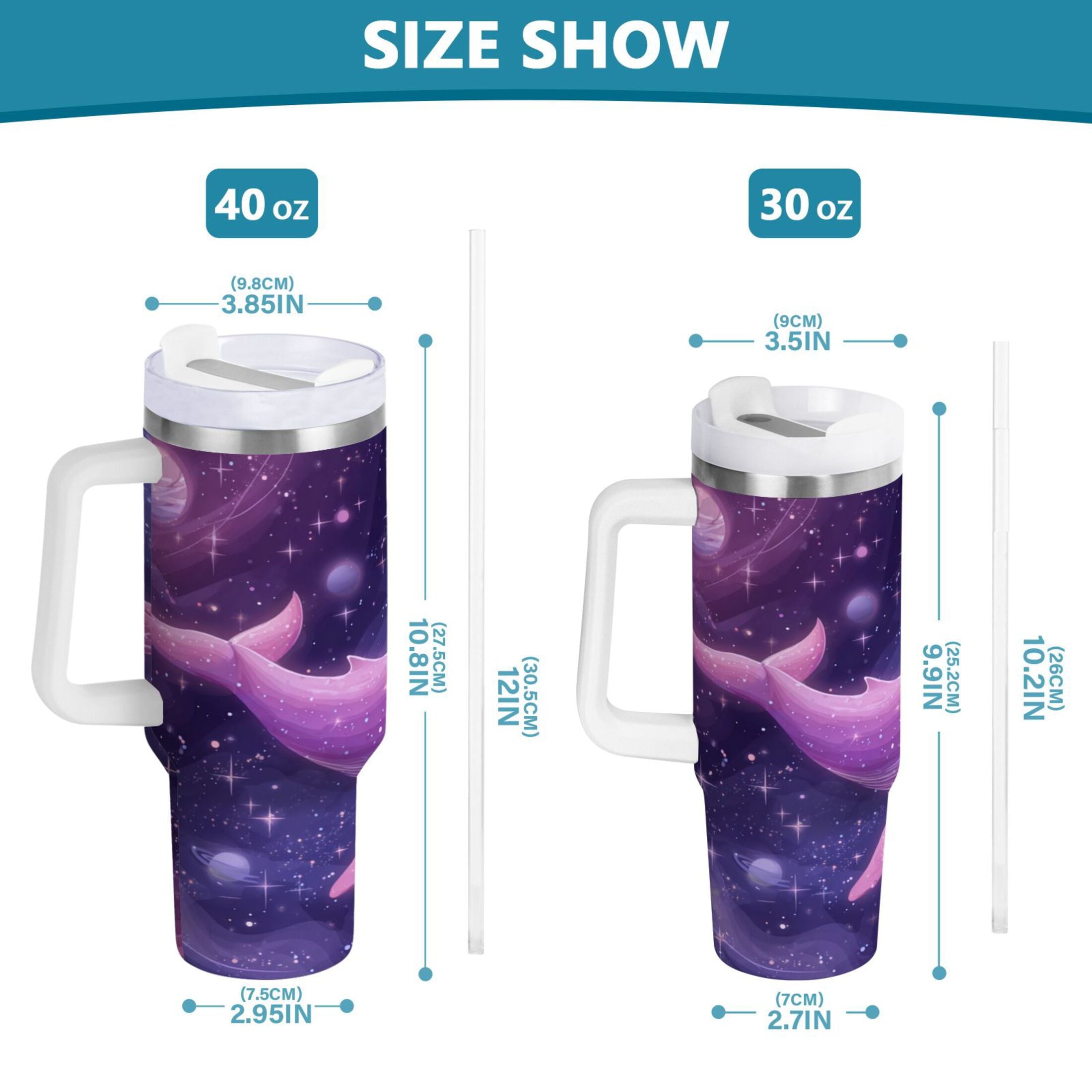 30 oz Insulated Stainless Steel Tumbler Double Wall Stainless Steel Tumbler with 2-Way Drinking Whale in Space - Pick 158