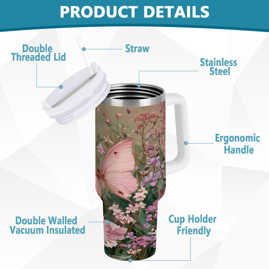 30 oz Insulated Stainless Steel Tumbler Double Wall Stainless Steel Tumbler with 2-Way Drinking Delicate Butterfly - Pick 770