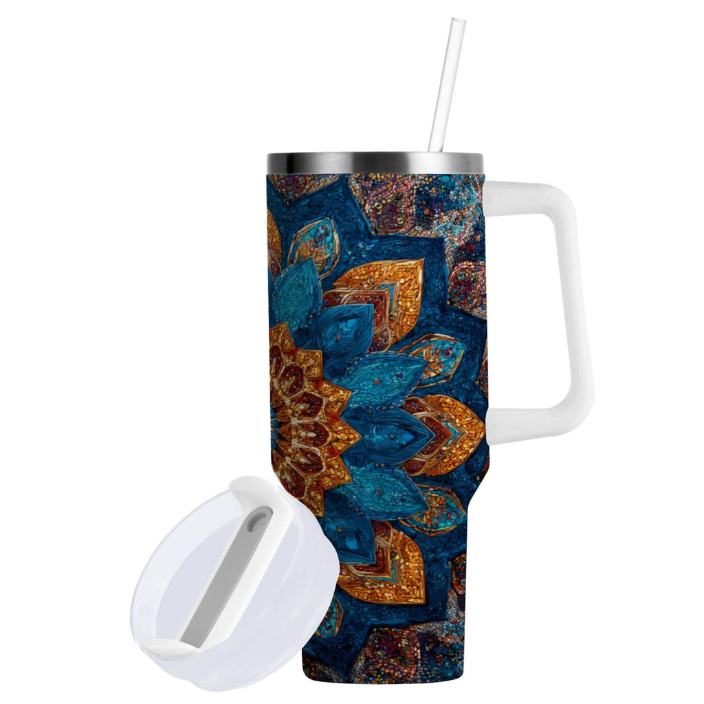40 oz Insulated Stainless Steel Tumbler Double Wall Stainless Steel Tumbler with 2-Way Drinking Intricate Geometric Shapes - Pick 431