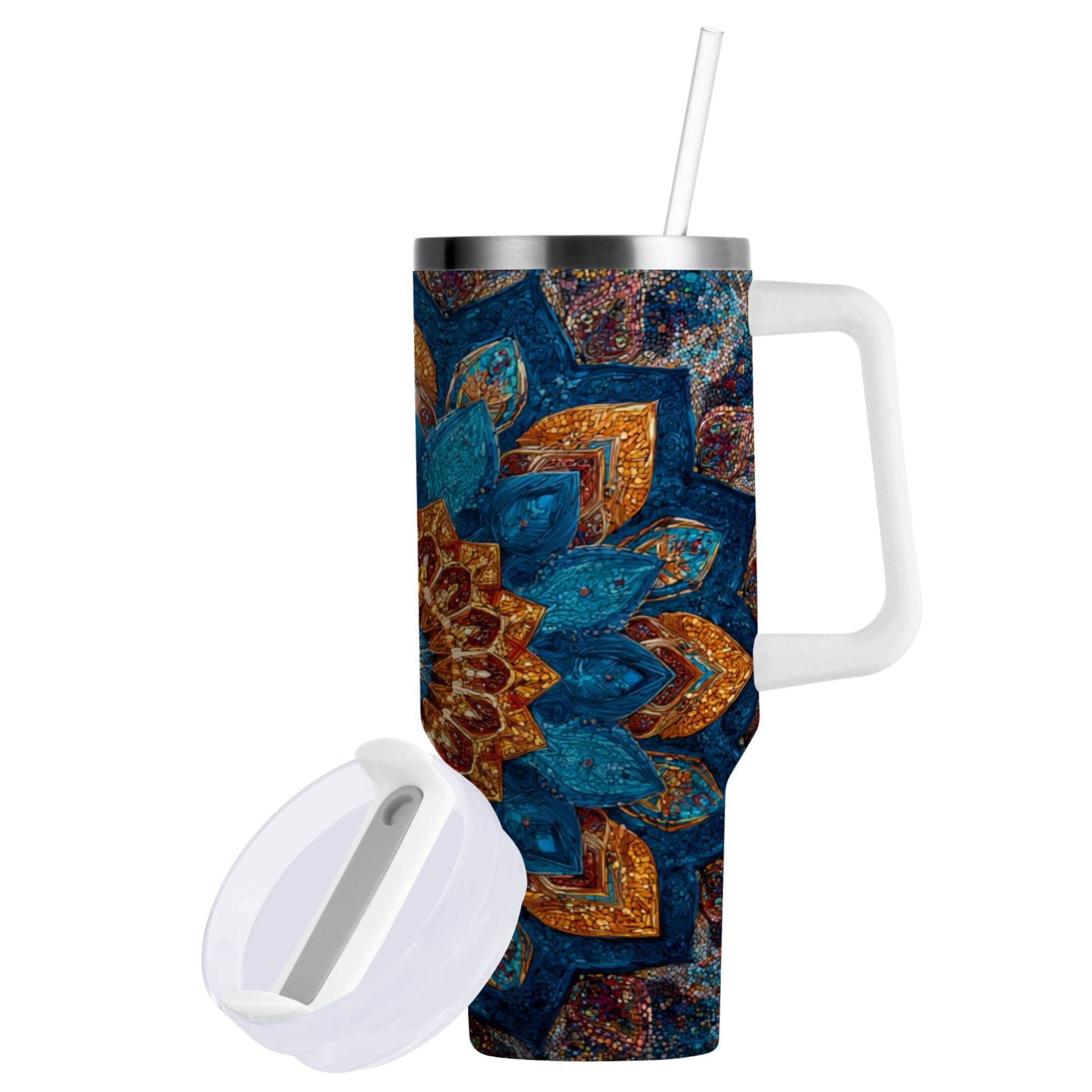 40 oz Insulated Stainless Steel Tumbler Double Wall Stainless Steel Tumbler with 2-Way Drinking Intricate Geometric Shapes - Pick 431