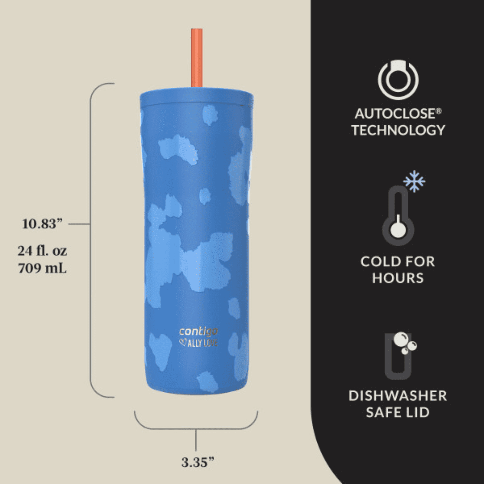 Contigo x Ally Love Streeterville 2.0 Stainless Steel Tumbler with Straw, 24 oz, Stellar Jay - Pick 377