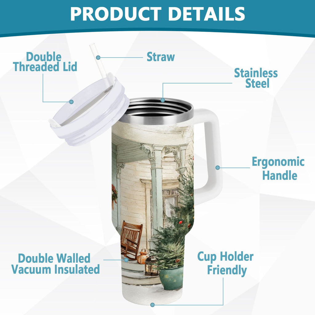 30 oz Insulated Stainless Steel Tumbler Double Wall Stainless Steel Tumbler with 2-Way Drinking Charming Christmas Doorway - Pick 484