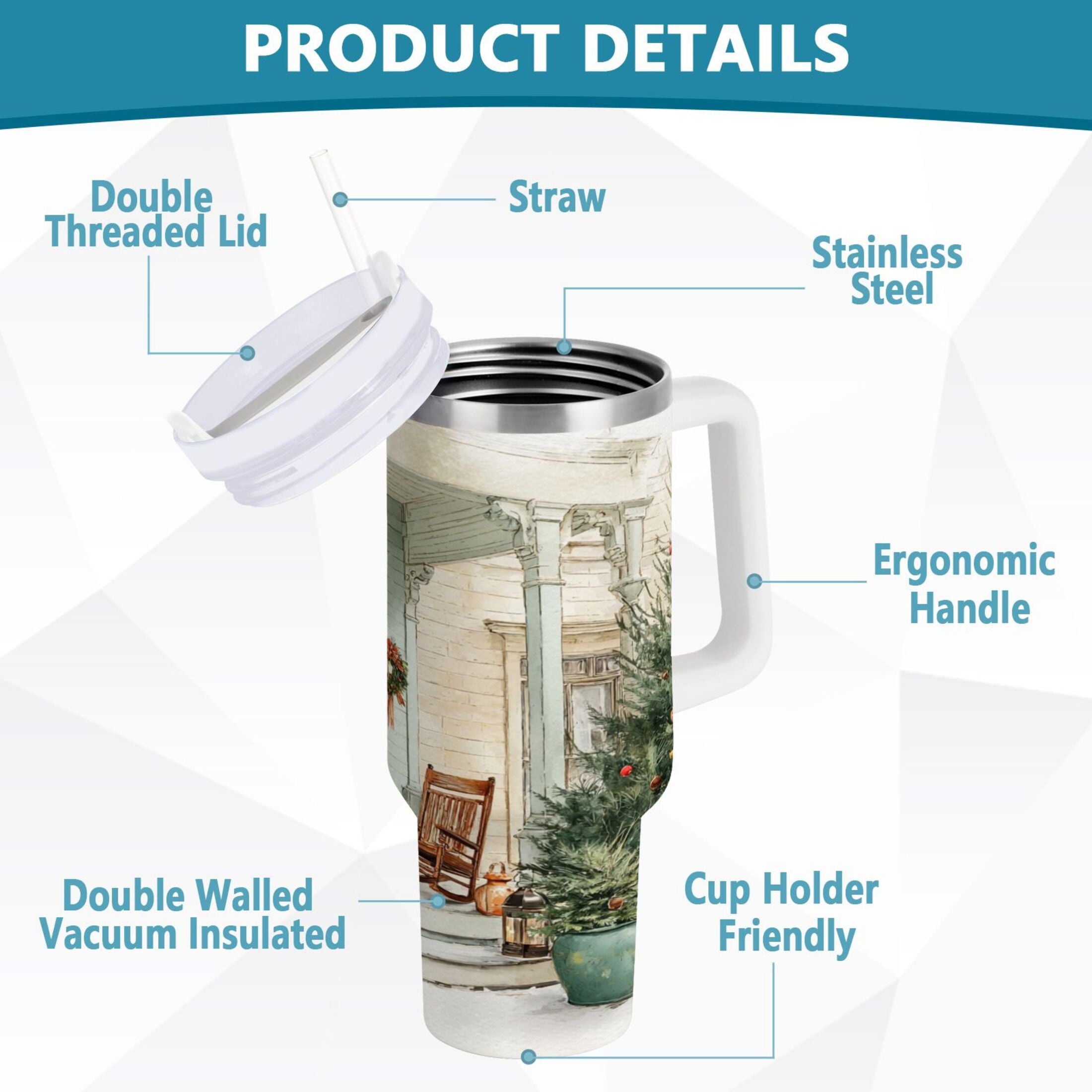 30 oz Insulated Stainless Steel Tumbler Double Wall Stainless Steel Tumbler with 2-Way Drinking Charming Christmas Doorway - Pick 484