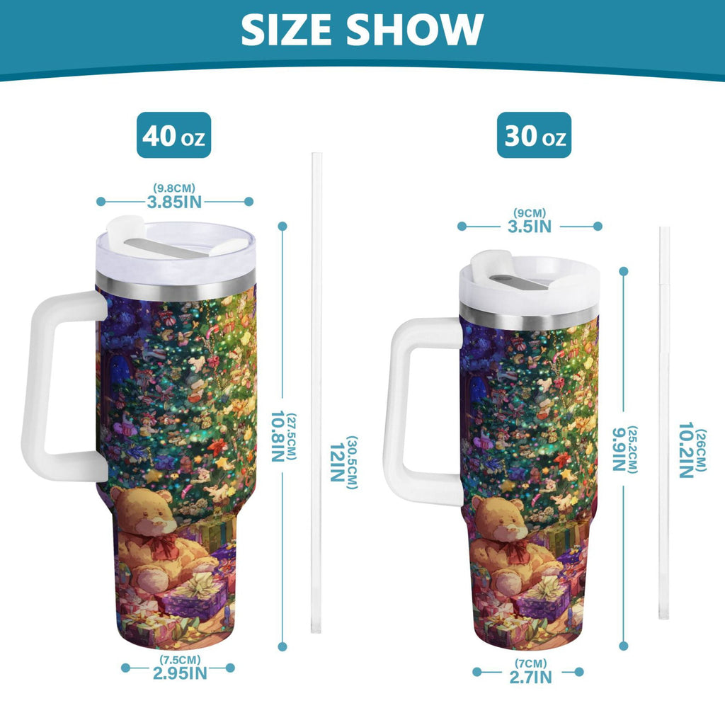 40 oz Insulated Stainless Steel Tumbler Double Wall Stainless Steel Tumbler with 2-Way Drinking Festive Christmas Scene - Pick 513